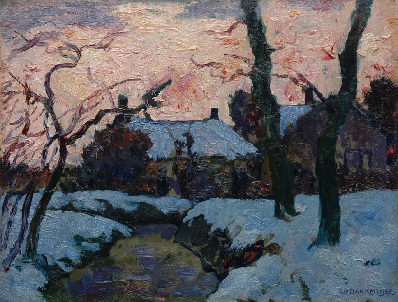Dankmeijer C.B.  | Carel Bernardus 'Charles' Dankmeijer, Evening sun in winter, Loosduinen, Öl auf Holz 31,4 x 41,2 cm, signed l.r.