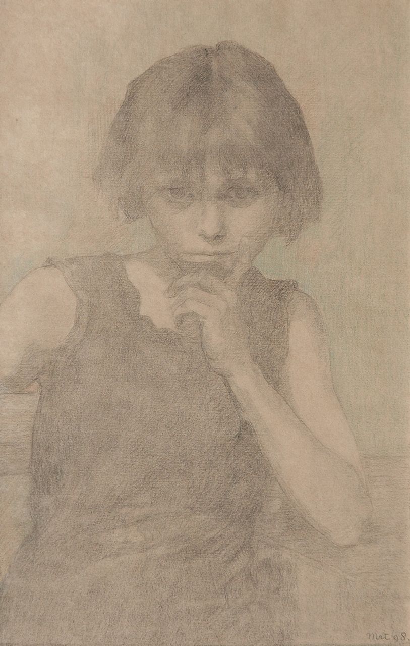 Bruinier J.M.  | Jeanne Marie 'Sanne' Bruinier, Portrait of a girl, Kreide auf Papier 40,8 x 26,3 cm, painted 'mrt '98'
