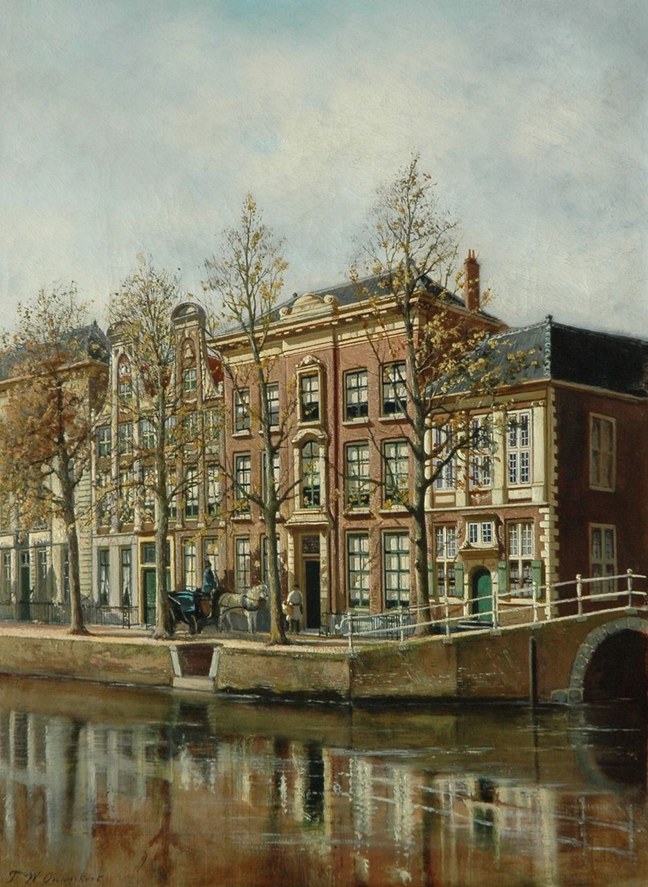 Timotheus Wilhelmus Ouwerkerk | View of Leiden with horse and carriage, Öl auf Leinwand, 53,0 x 39,3 cm, signed l.l.
