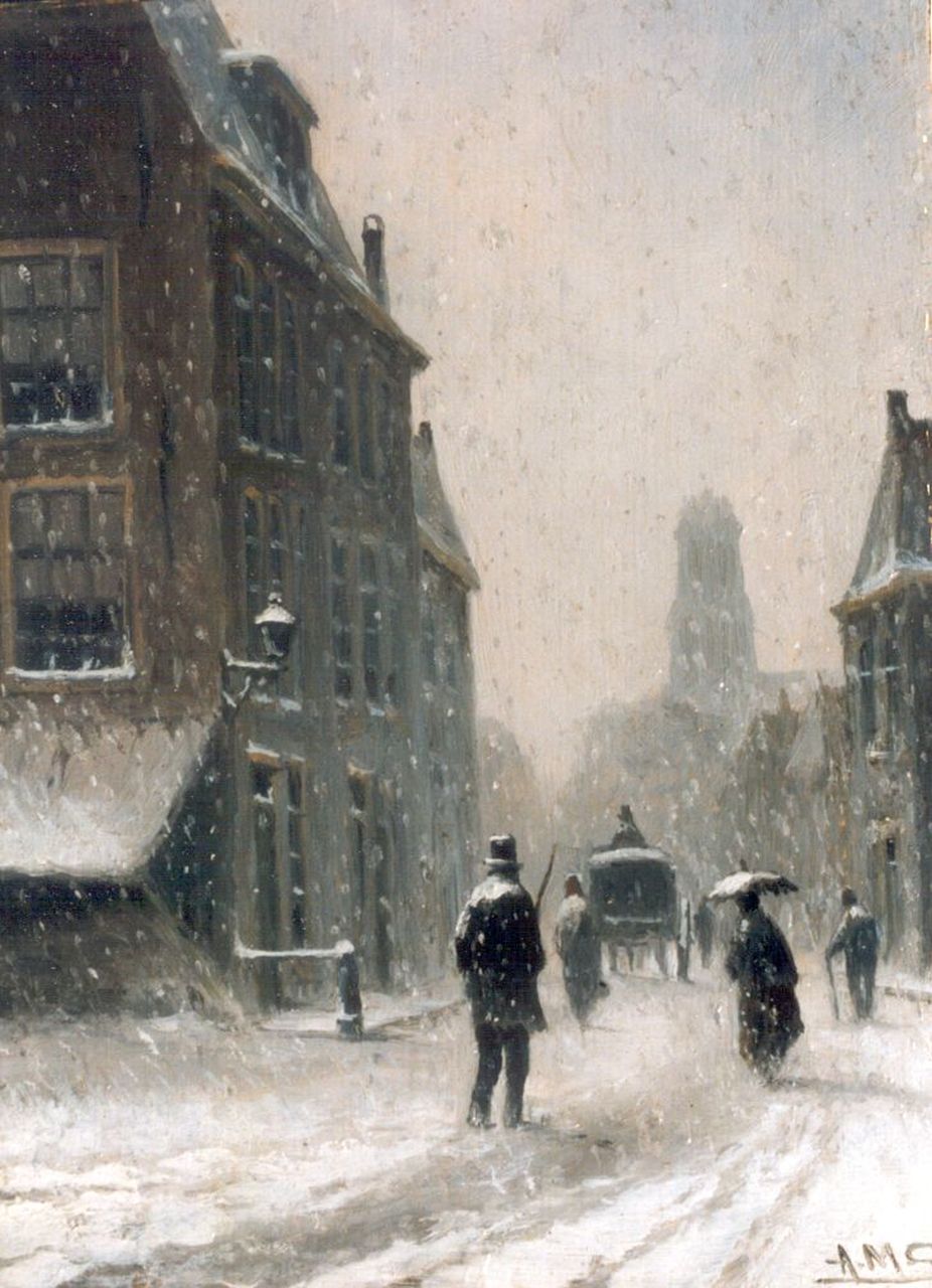 Geijp A.M.  | Adriaan Marinus Geijp, A snow-covered town, Öl auf Holz 19,6 x 14,5 cm, signed l.r.