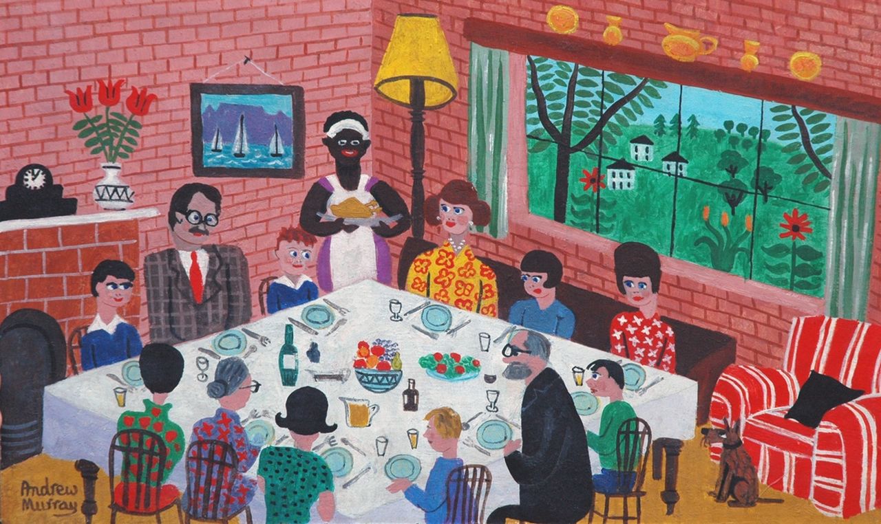 Murray A.J.J.  | Andrew James Jowett Murray, The family meal, Tempera auf Holzfaser 26,9 x 44,6 cm, signed l.l. und painted in 1963