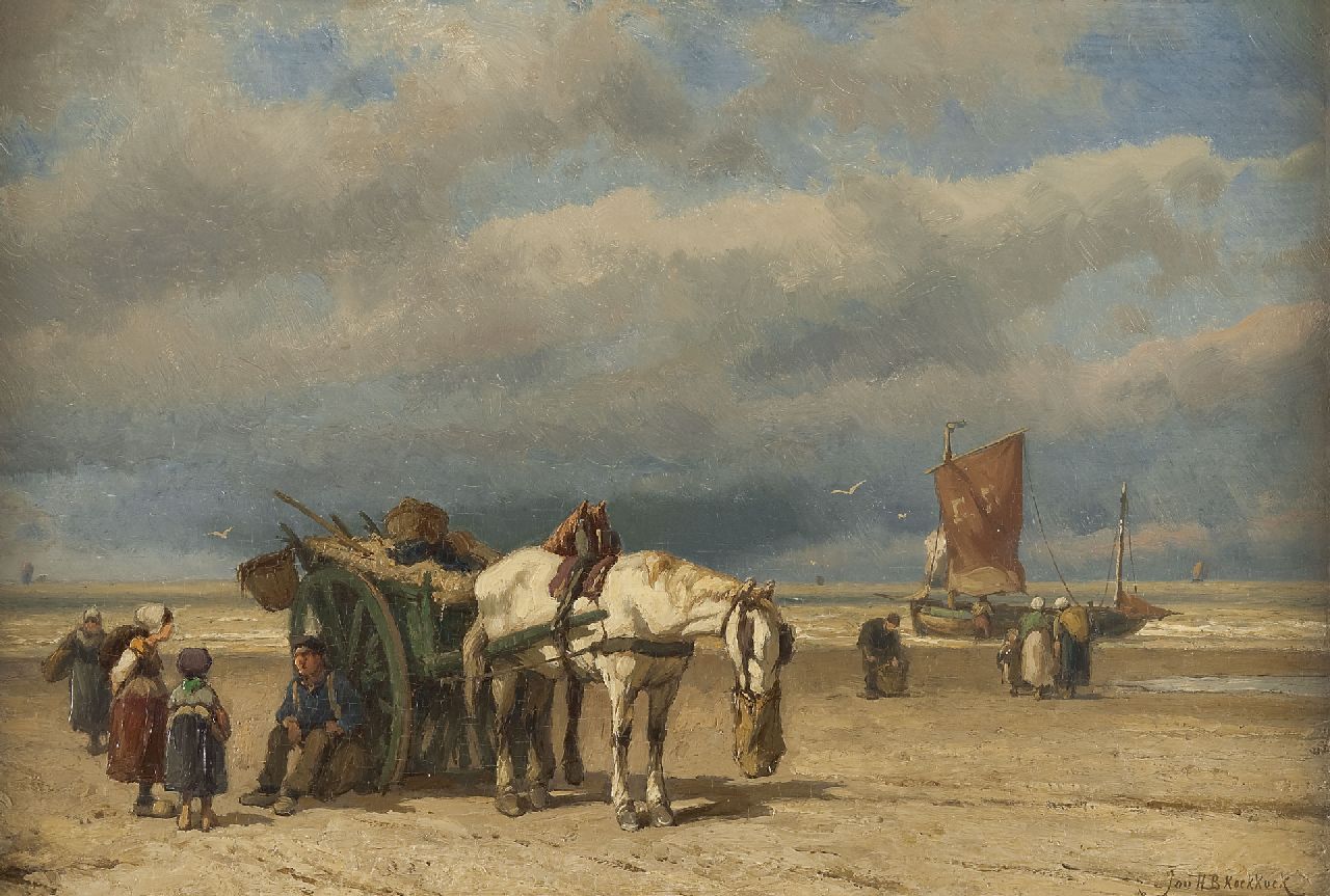 Koekkoek J.H.B.  | Johannes Hermanus Barend 'Jan H.B.' Koekkoek, A beach view, Öl auf Holz 32,8 x 49,1 cm, signed l.r.