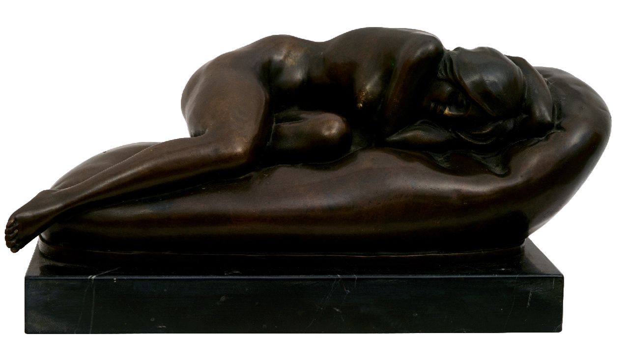 Chinese School, 20e eeuw | Liegender weiblicher Akt, Bronze, 31,5 x 15,5 cm