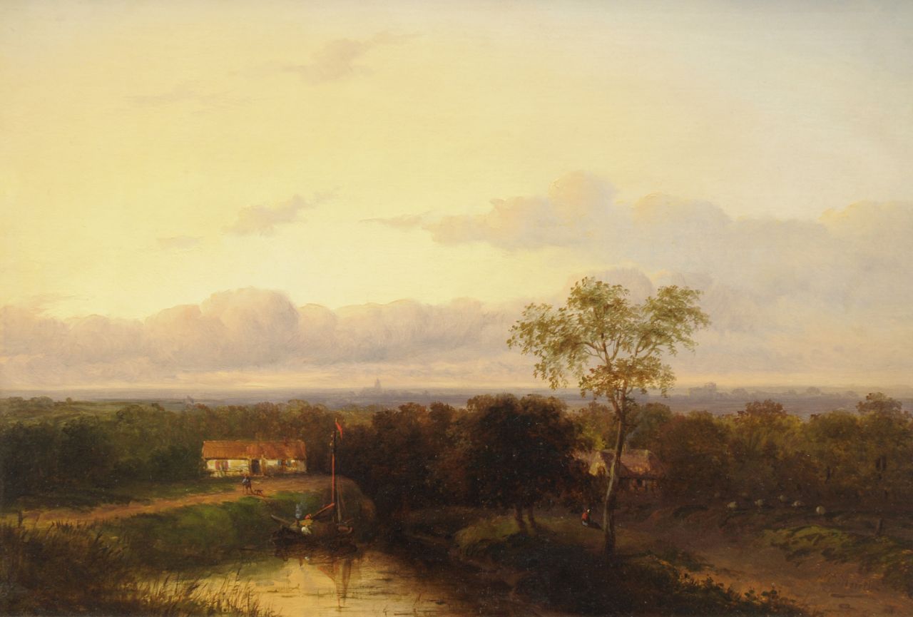 Morel II J.E.  | Jan Evert Morel II, A summer landscape, Öl auf Holz 24,9 x 35,9 cm, signed l.r.