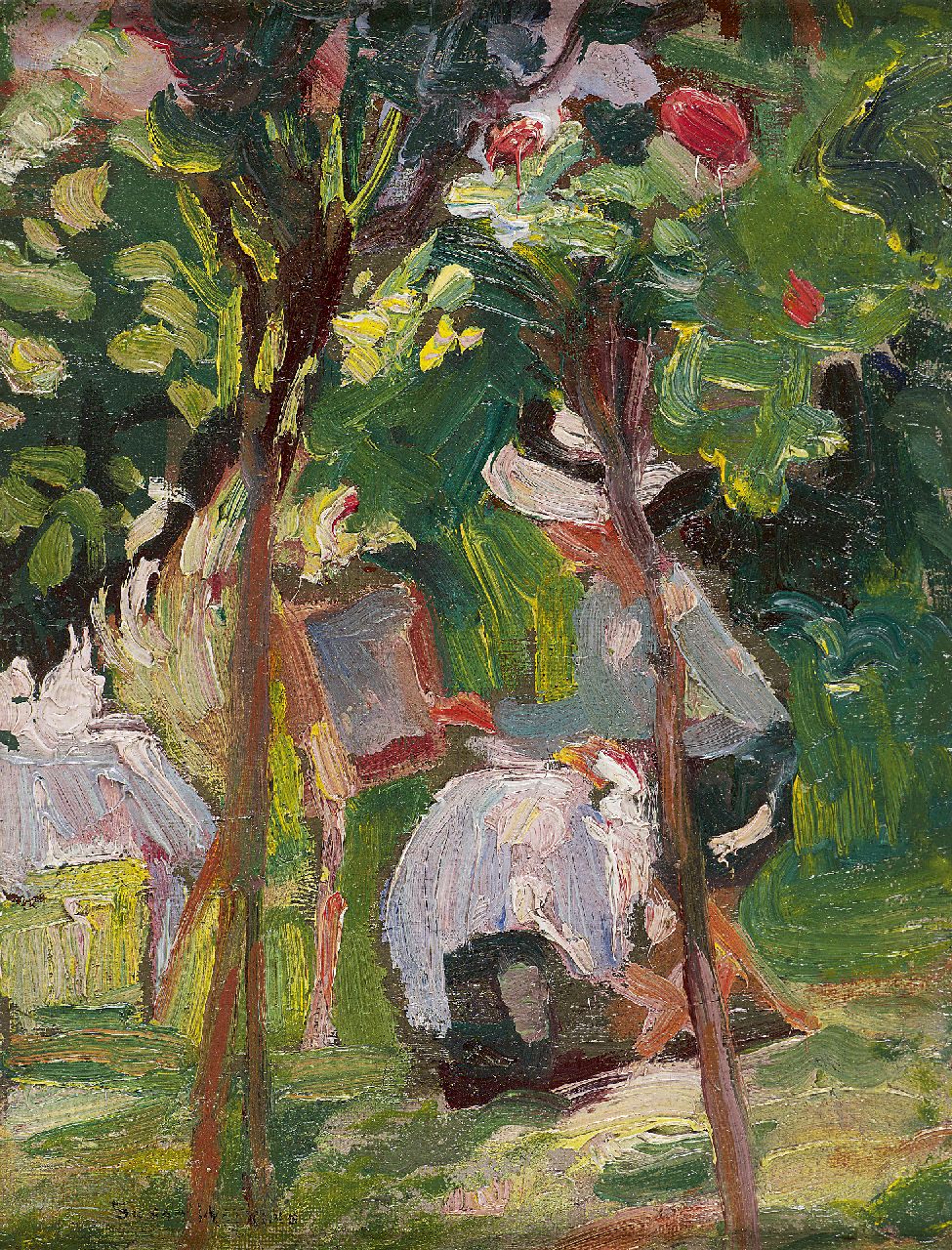 Watkins S.  | Susan Watkins, Painting in the garden, Öl auf Leinwand  auf Holzfaser 23,1 x 17,9 cm, signed l.l.