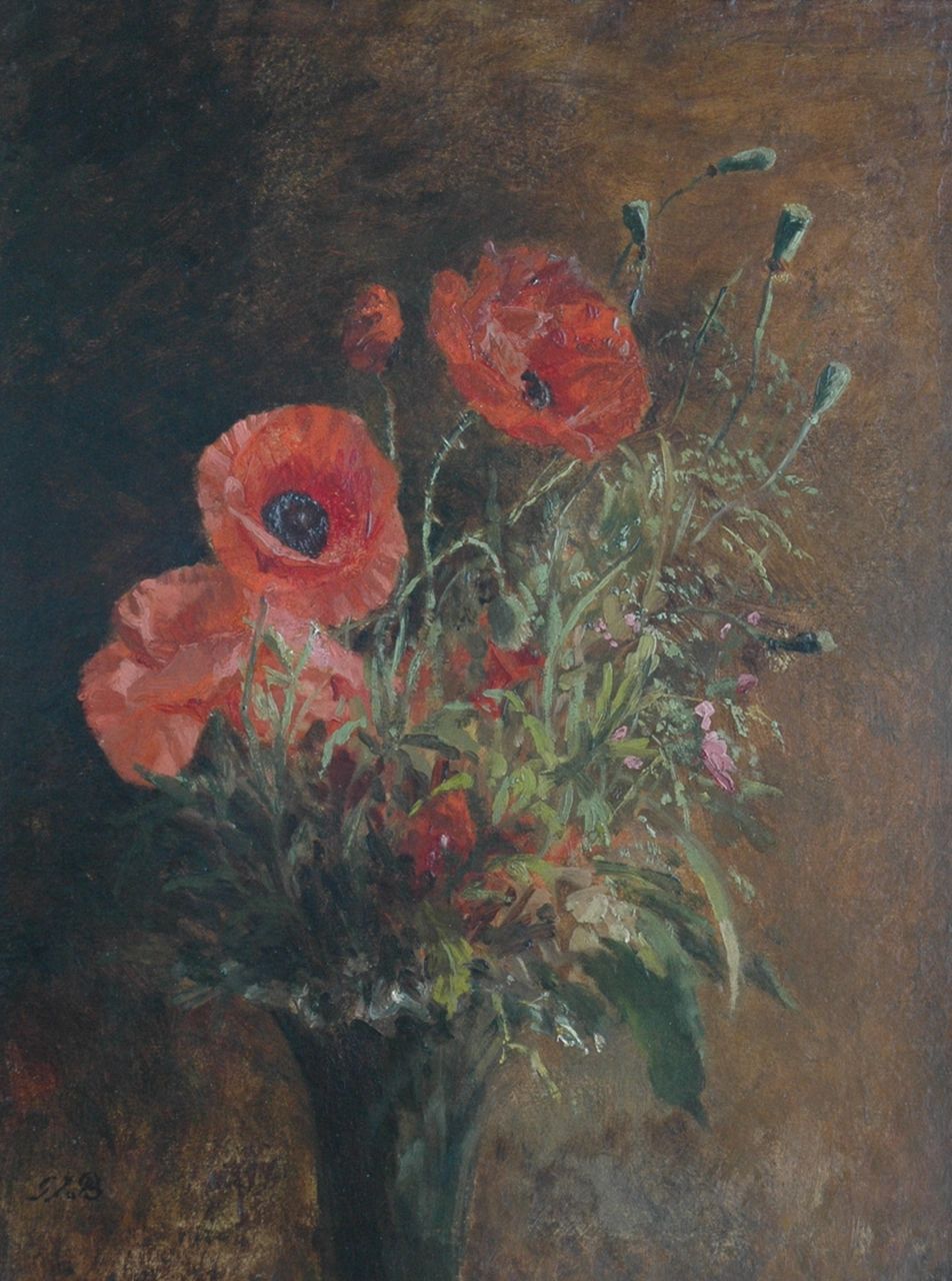 Sande Bakhuyzen G.J. van de | 'Gerardine' Jacoba van de Sande Bakhuyzen, Still life with poppies, Öl auf Malereifaser 48,0 x 36,2 cm, signed l.l. with initials