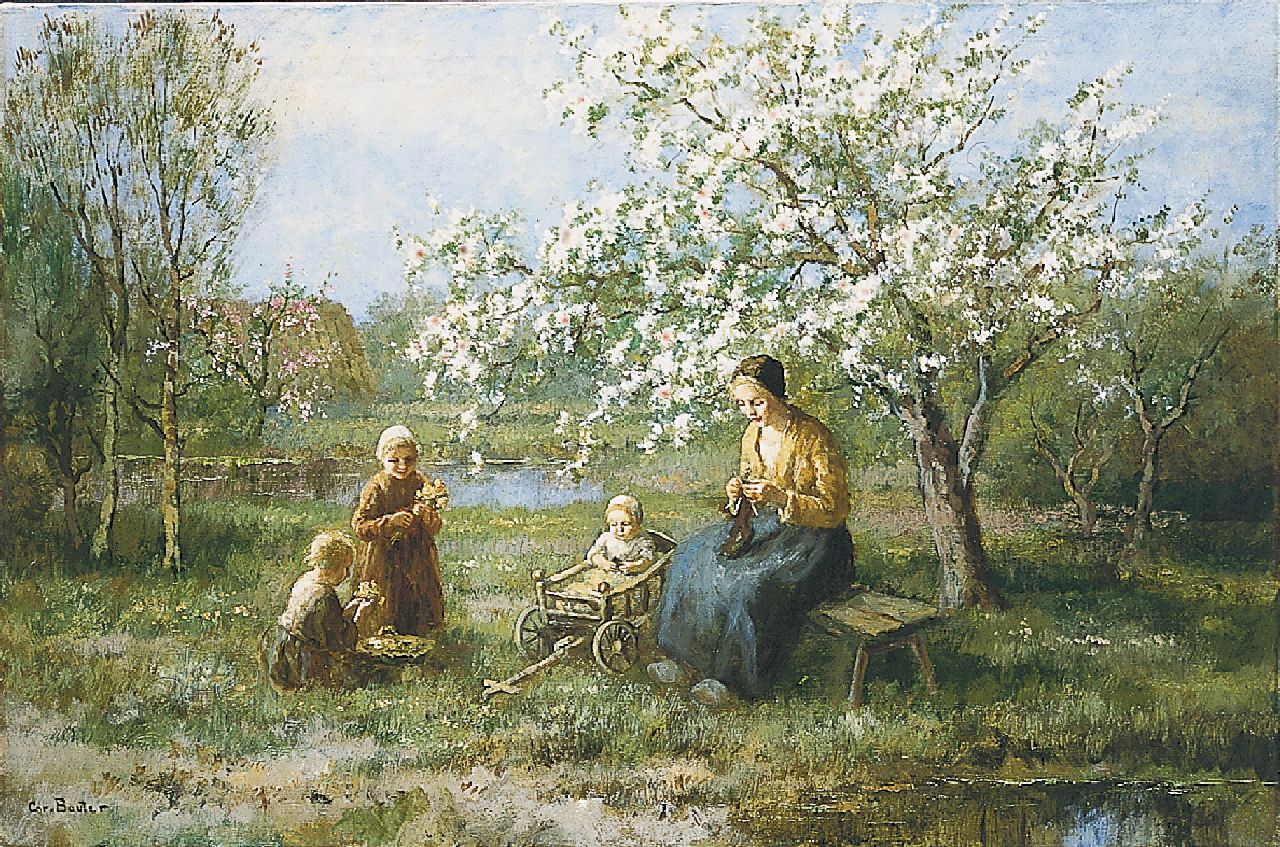 Bouter C.W.  | Cornelis Wouter 'Cor' Bouter, A happy family in the orchard, Öl auf Leinwand 61,0 x 91,4 cm, signed l.l.