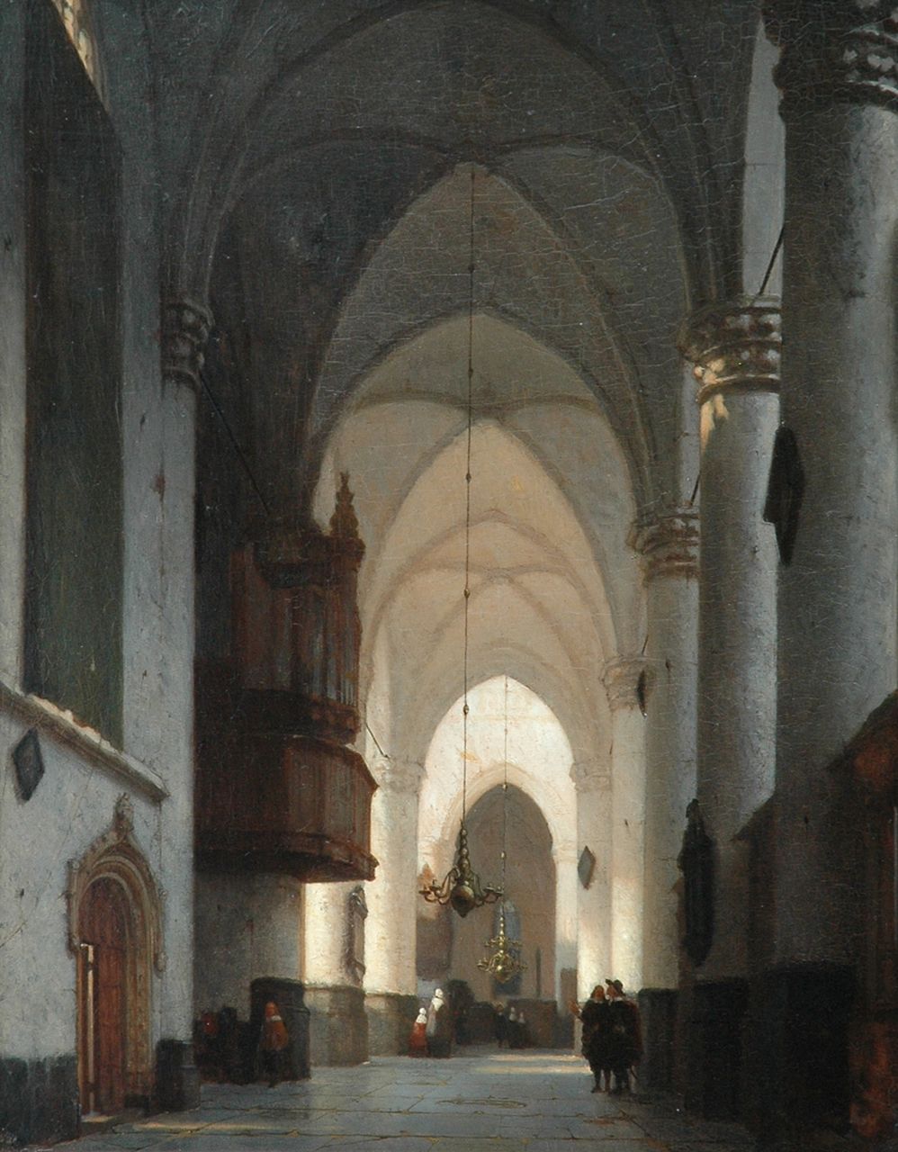 Schenkel J.J.  | Jan Jacob Schenkel, A church interior with figures, Öl auf Holz 51,5 x 40,5 cm