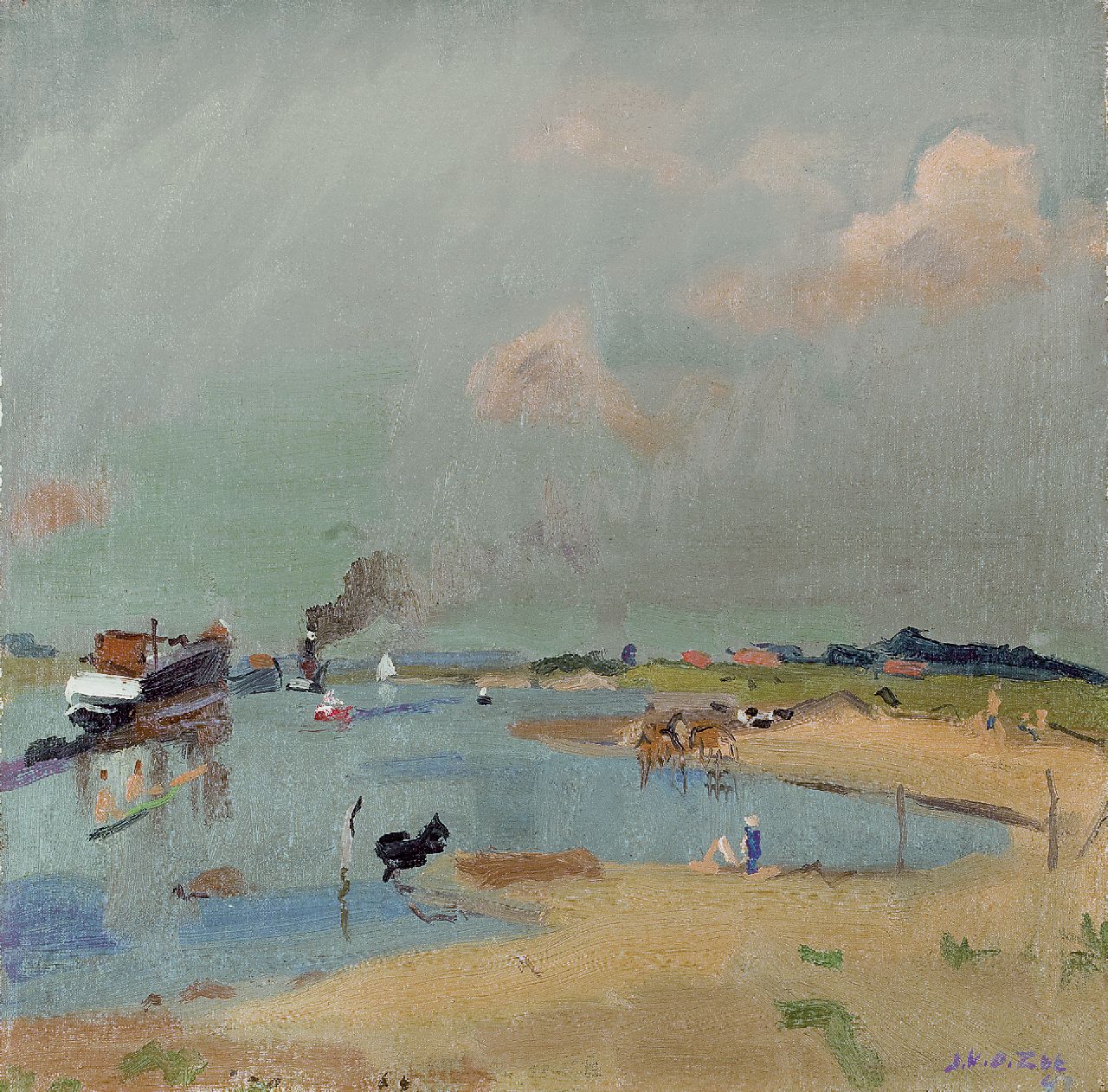 Zee J. van der | Jan van der Zee, The Reitdiep, Groningen; on the reverse: The Paterswolde Lake, Öl auf Leinwand 50,2 x 50,4 cm, signed l.r. und painted '43 Zee J. van der | Jan van der Zee, The Reitdiep, Groningen; on the reverse: The Paterswolde Lake, Öl auf Leinwand 50,2 x 50,4 cm, signed l.r. und painted '43