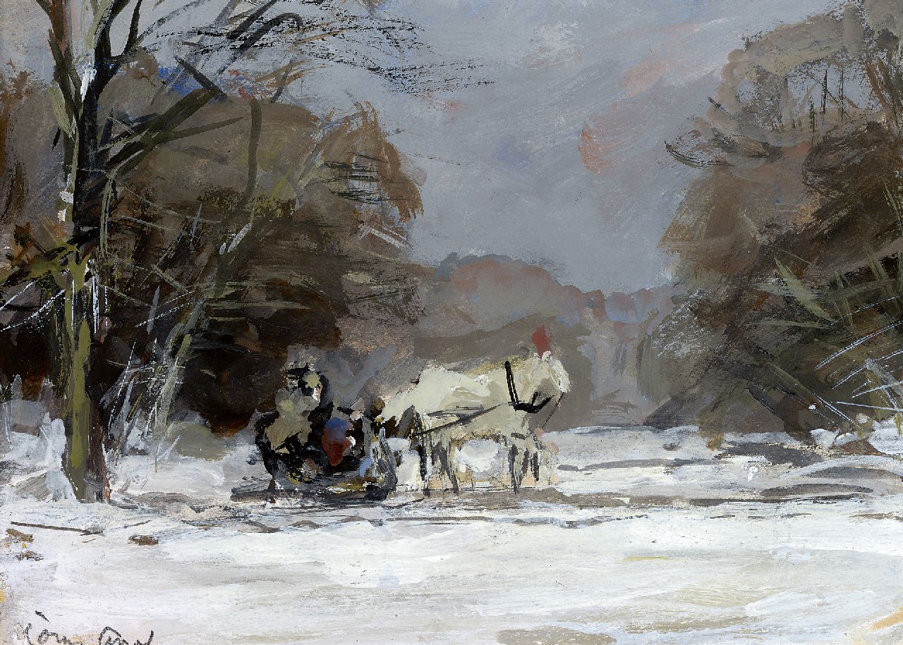 Apol L.F.H.  | Lodewijk Franciscus Hendrik 'Louis' Apol, A horse drawn sledge in a winter landscape, Gouache auf Papier 12,0 x 17,0 cm, signed l.l.