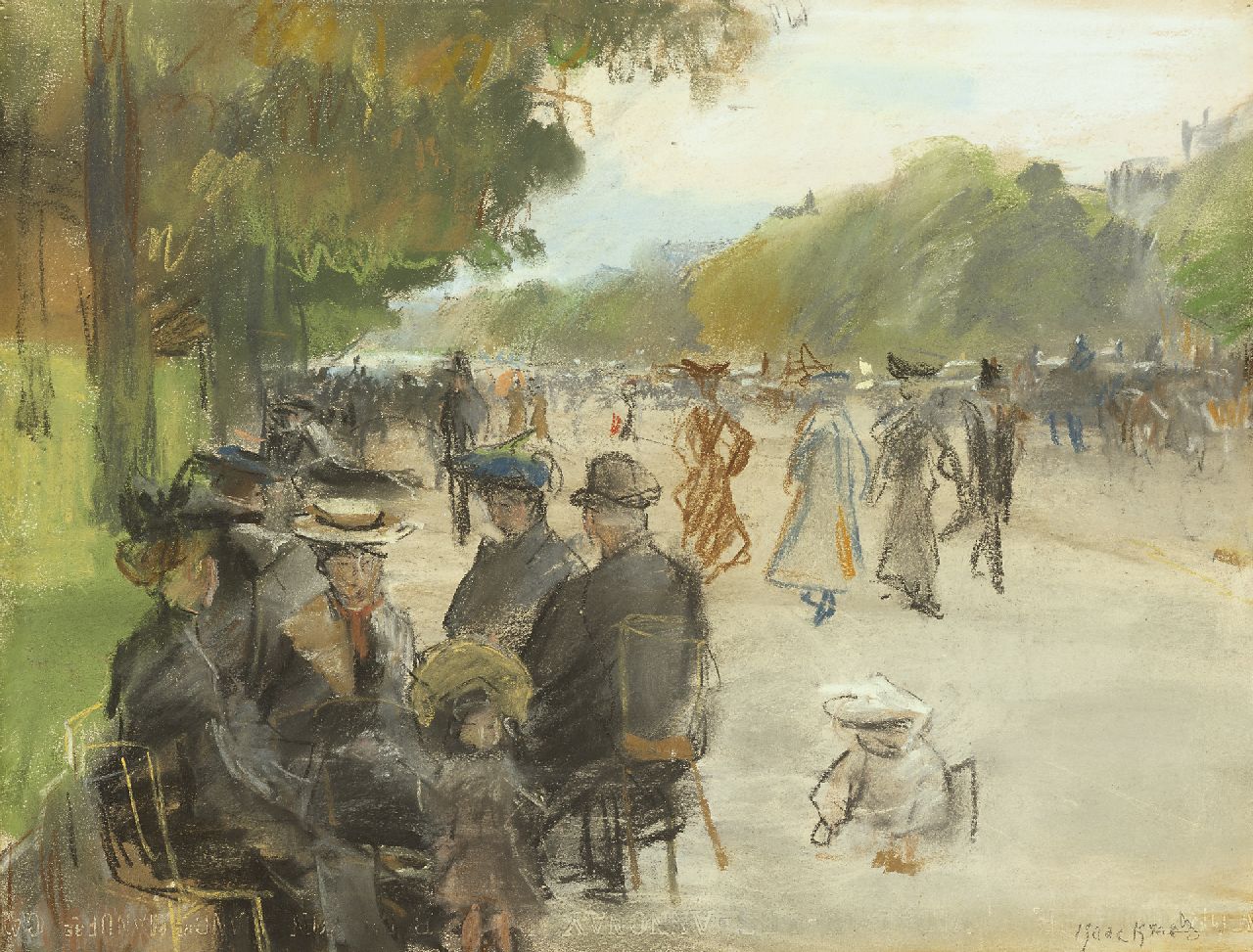 Israels I.L.  | 'Isaac' Lazarus Israels, Avenue du Bois de Boulogne, Paris, Holzkohle und Pastell auf Papier 31,5 x 41,7 cm, signed l.r. und painted circa 1904