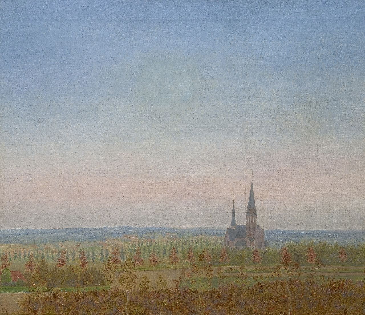Nieweg J.  | Jakob Nieweg, A view of Amersfoort with the St. Ansfridus church, Öl auf Leinwand 60,5 x 70,8 cm, signed l.l. with monogram und painted 1920