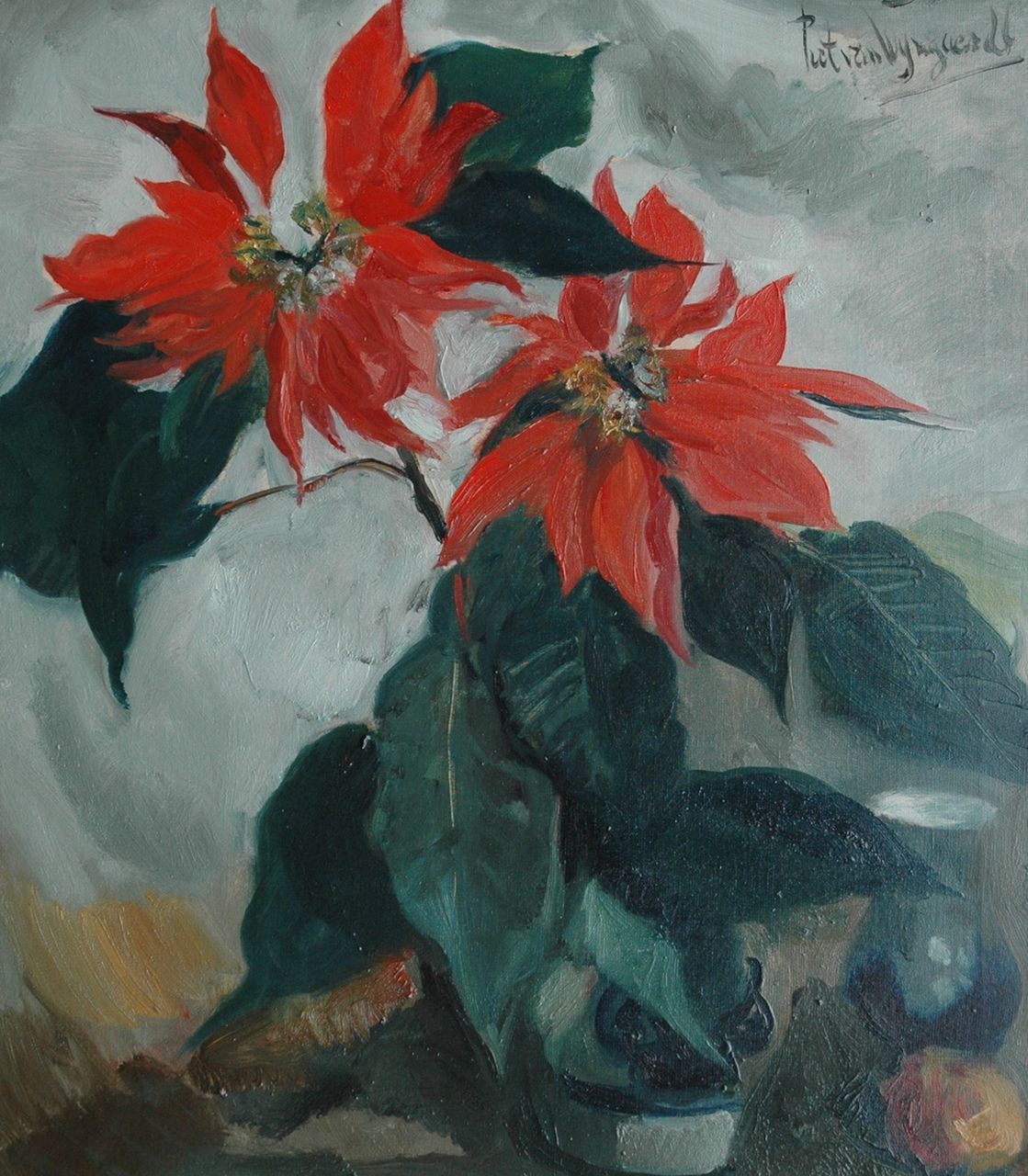 Wijngaerdt P.T. van | Petrus Theodorus 'Piet' van Wijngaerdt, Christmas flowers and rennet apples, Öl auf Leinwand 80,1 x 70,6 cm, signed u.r.