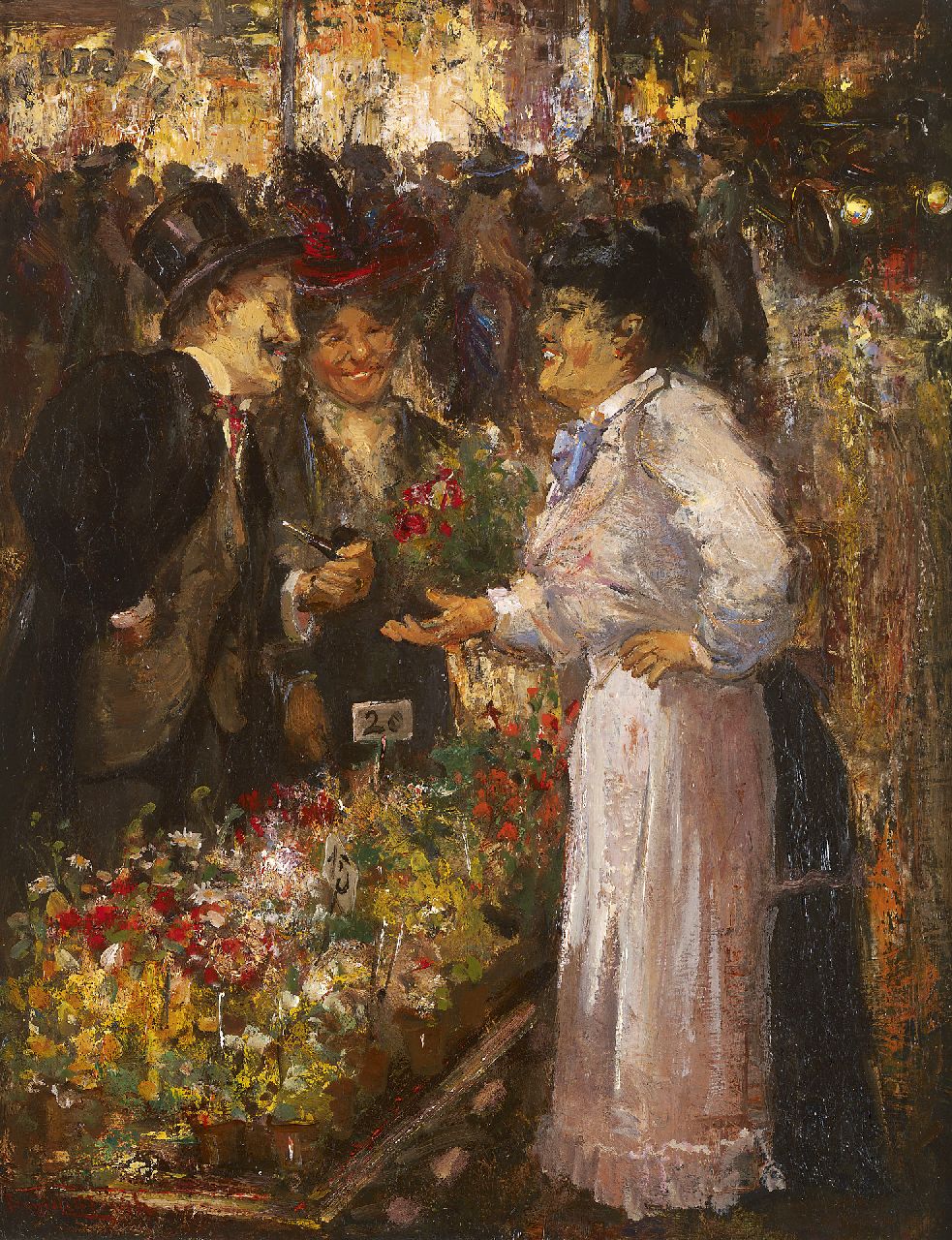 Helfferich F.W.  | Franciscus Willem 'Frans' Helfferich, Flowermarket by night, Öl auf Leinwand 45,6 x 35,5 cm, signed l.l.