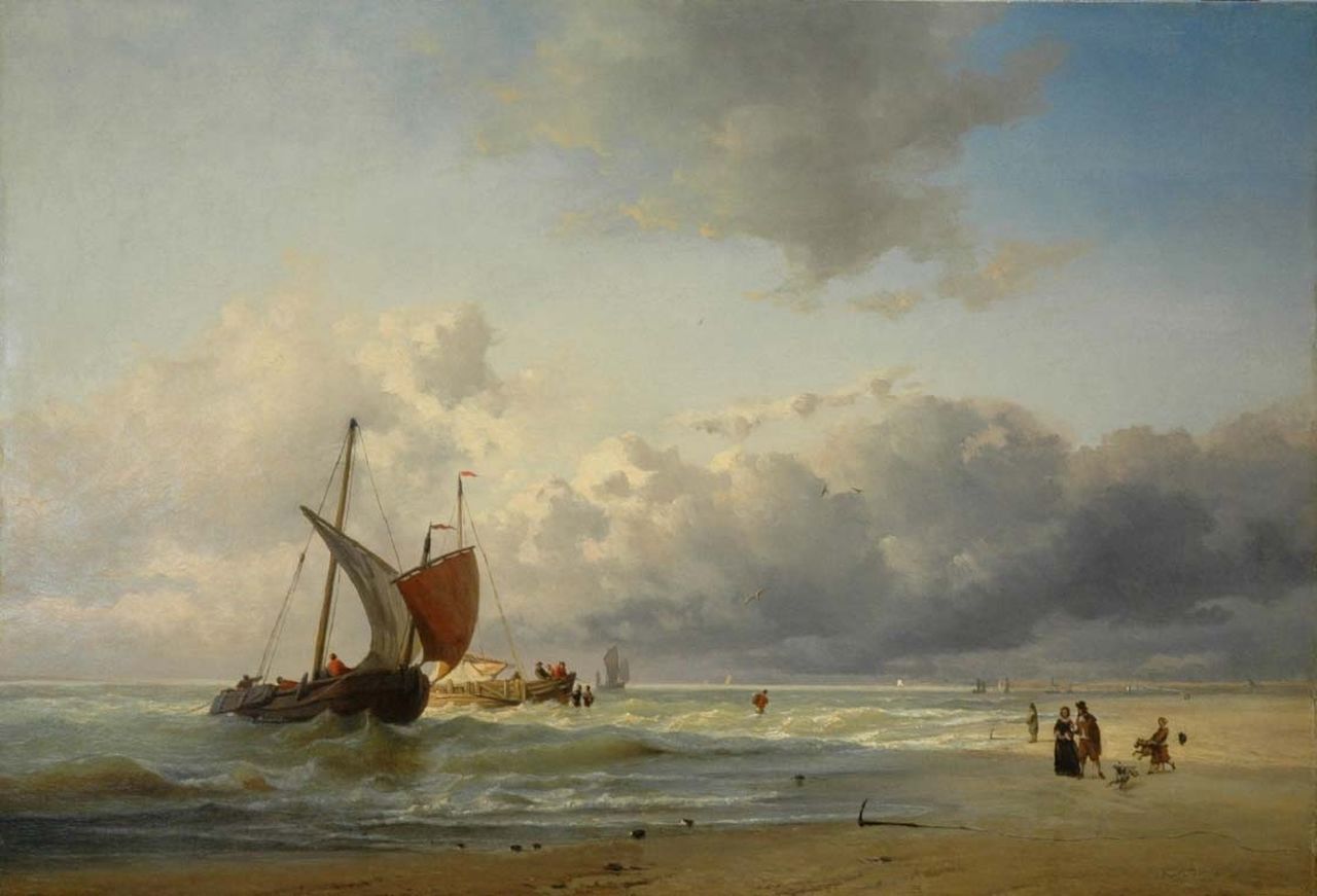 Paul Jean Clays | Unloading the catch, Öl auf Holz, 49,5 x 72,3 cm, signed l.r.