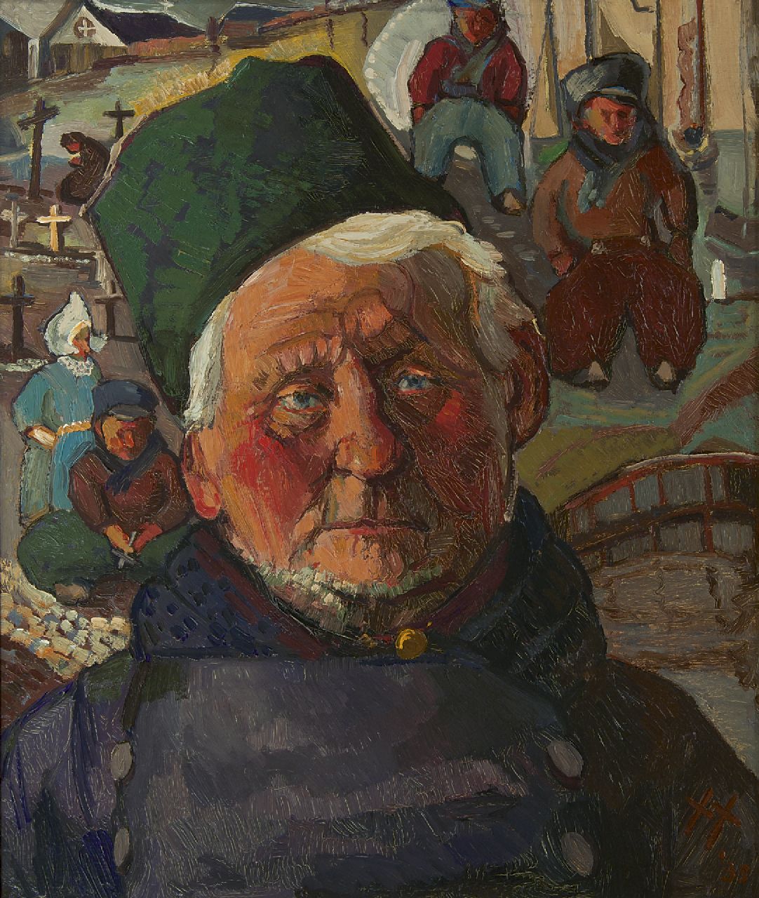 Kruysen J.  | Johannes 'Jan' Kruysen | Gemälde zum Verkauf angeboten | Porträt eines Fischers, Öl auf Holzfaser 59,7 x 50,3 cm, Unterzeichnet r.u. und datiert '35