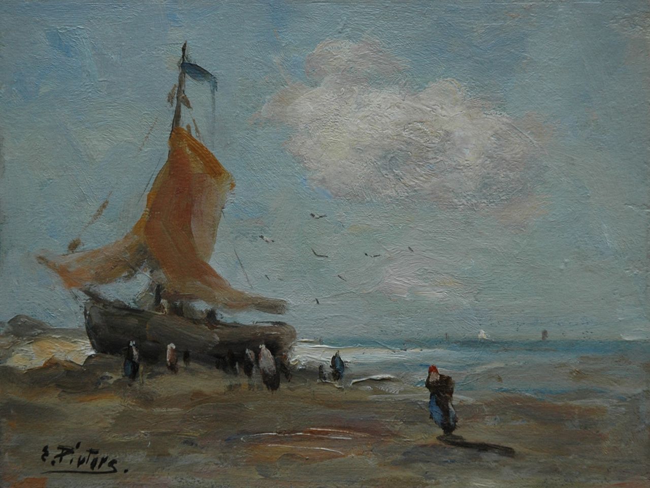 Pieters E.  | Evert Pieters, At lowtide, Öl auf Malereifaser 19,1 x 25,3 cm, signed l.l.
