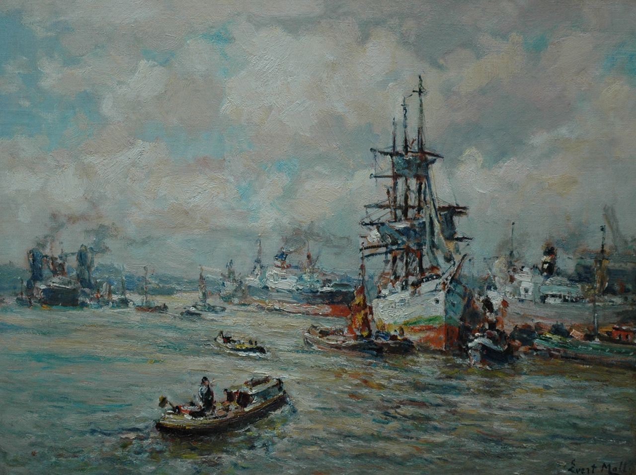 Moll E.  | Evert Moll, The harbour of Rotterdam, Öl auf Leinwand 60,0 x 80,3 cm, signed l.r.