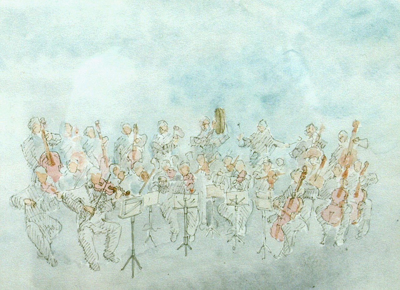 M. del Cheto | The orchestra, Aquarell auf Papier, 24,0 x 30,5 cm, signed l.r. with monogram und dated '84