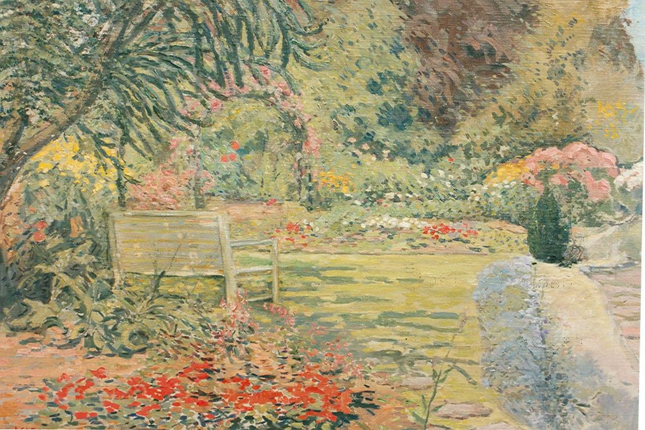 Wijnstroom A.C.  | Anthonij Christiaan Wijnstroom, A sunlit garden, Öl auf Leinwand auf Holz 49,0 x 59,0 cm, signed l.l.