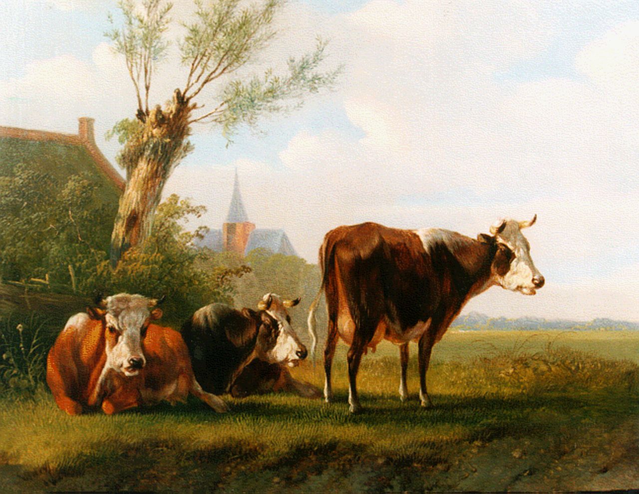 Verhoesen A.  | Albertus Verhoesen, Cows in a summer landscape, Öl auf Holz 18,7 x 23,0 cm, signed l.r.