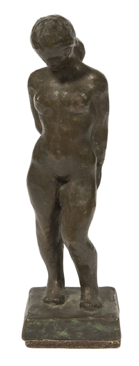 Högbom H.W.  | Helge Waldemar Högbom | Skulpturen und Objekte zum Verkauf angeboten | Weiblicher Akt, stehend, Bronze 18,4 x 5,7 cm, Unterzeichnet auf der Seite der Basis