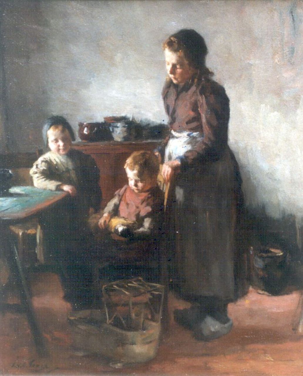 Tonge L.L. van der | 'Lammert' Leire van der Tonge, Mother and children, Öl auf Leinwand 54,0 x 45,5 cm, signed l.l. and on the reverse