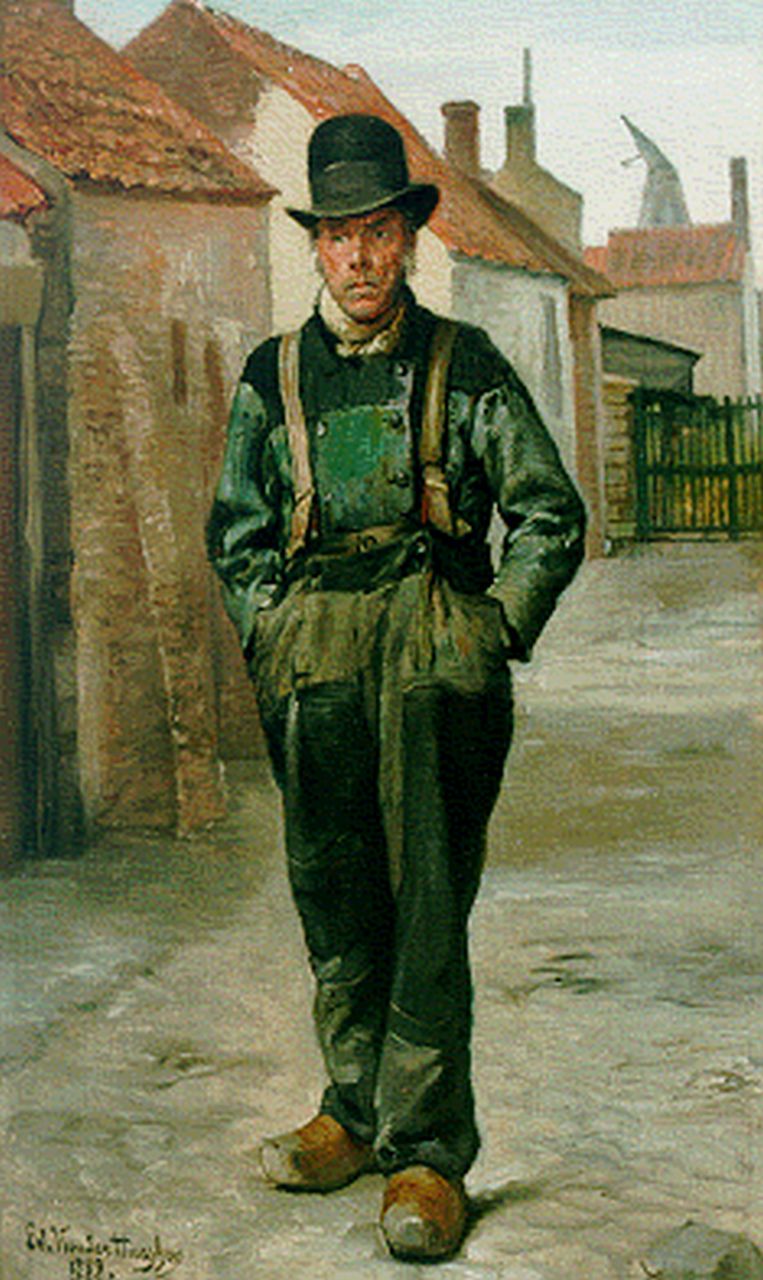 Hueghen E. van der | van der Hueghen, A fisherman, Öl auf Leinwand 50,0 x 30,0 cm, signed l.l. und dated 1889