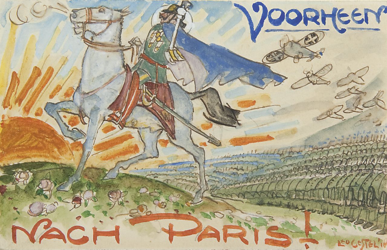 Gestel L.  | Leendert 'Leo' Gestel, Nach Paris: Emperor Wilhelm II on his horse, Aquarell auf Papier 9,0 x 14,0 cm, signed l.r. und painted in  1918