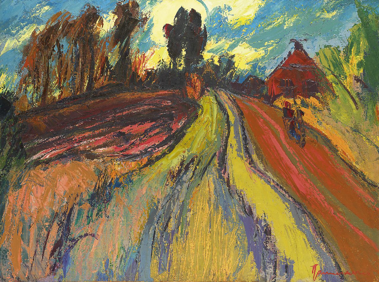 Vries J. de | Jannes de Vries, A sandy road near Wetsinge-Sauwerd, Öl auf Leinwand 60,4 x 80,4 cm, signed l.r.