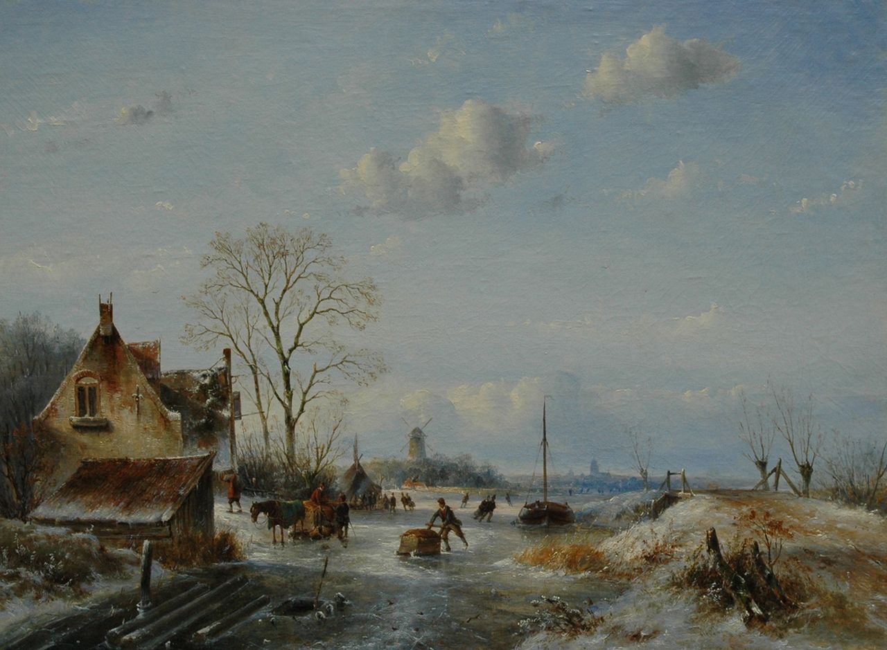 Hans J.G.  | Josephus Gerardus Hans, Winter landscape with skaters, Öl auf Leinwand 53,3 x 71,0 cm, signed l.r.