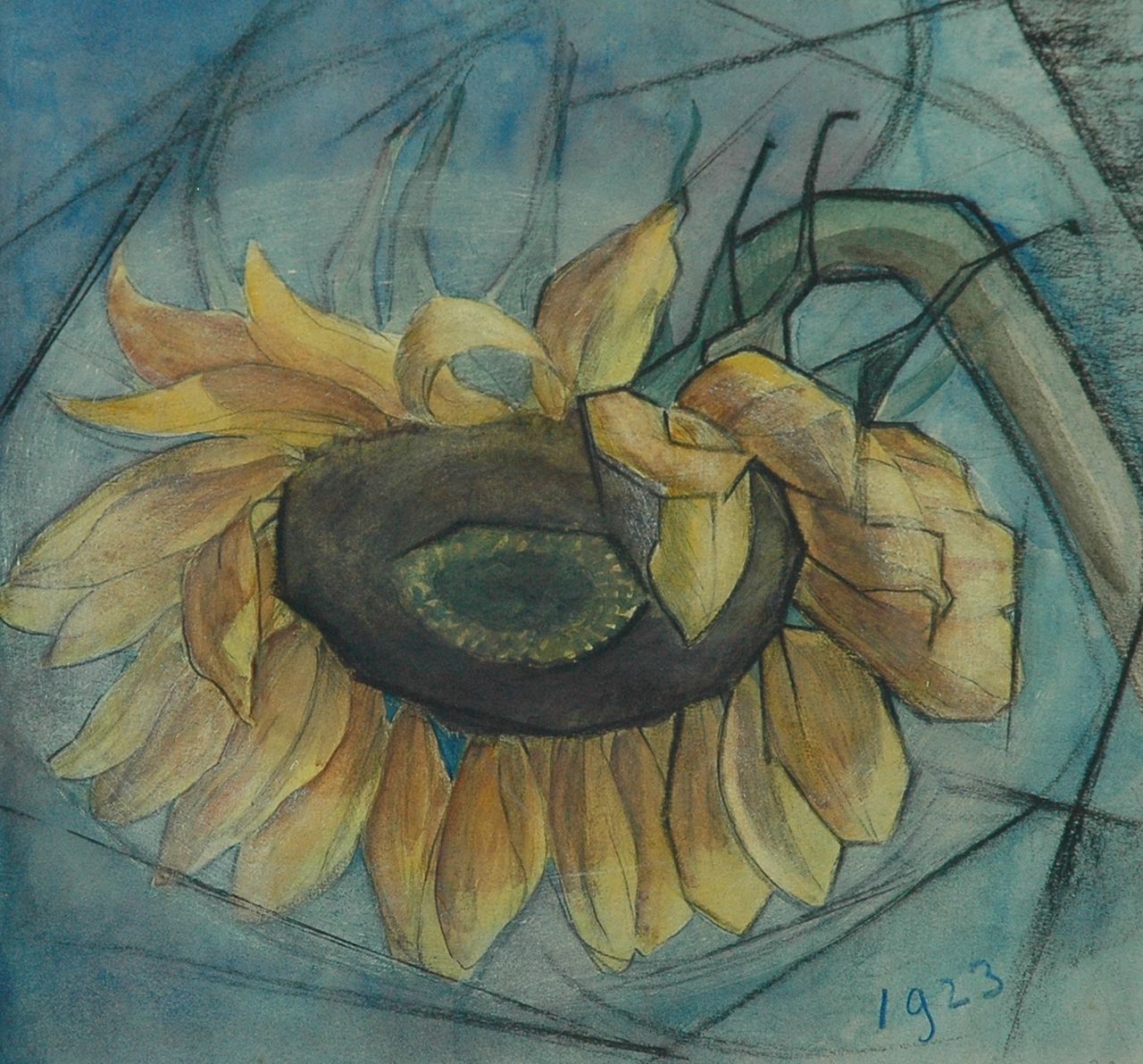 Fiks A.  | Albert Fiks, Sunflower, Schwarze Kreide und Aquarell auf Papier 25,6 x 25,4 cm, dated 1923