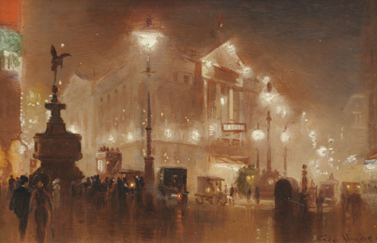 Hyde-Pownall G.  | George Hyde-Pownall, Evening on Piccadilly Circus, London, Öl auf Malereifaser 15,2 x 23,2 cm, signed l.r.