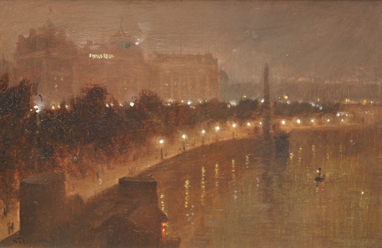 Hyde-Pownall G.  | George Hyde-Pownall, The Victoria Embankement on the river Thames, Öl auf Malereifaser 15,2 x 23,2 cm, signed l.l.
