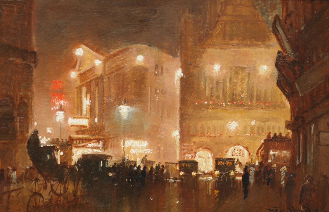 Hyde-Pownall G.  | George Hyde-Pownall, Haymarket am Abend, London, Öl auf Malereifaser 15,2 x 23,3 cm, Unterzeichnet r.u.