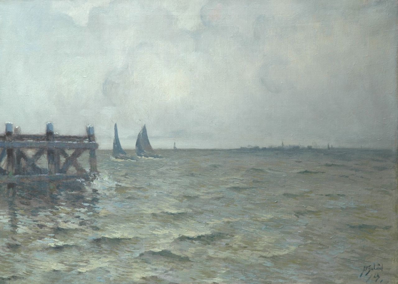 Schotel A.P.  | Anthonie Pieter Schotel, Sailing vessels near Marken, Öl auf Leinwand 47,0 x 64,5 cm, signed l.r. und painted '23