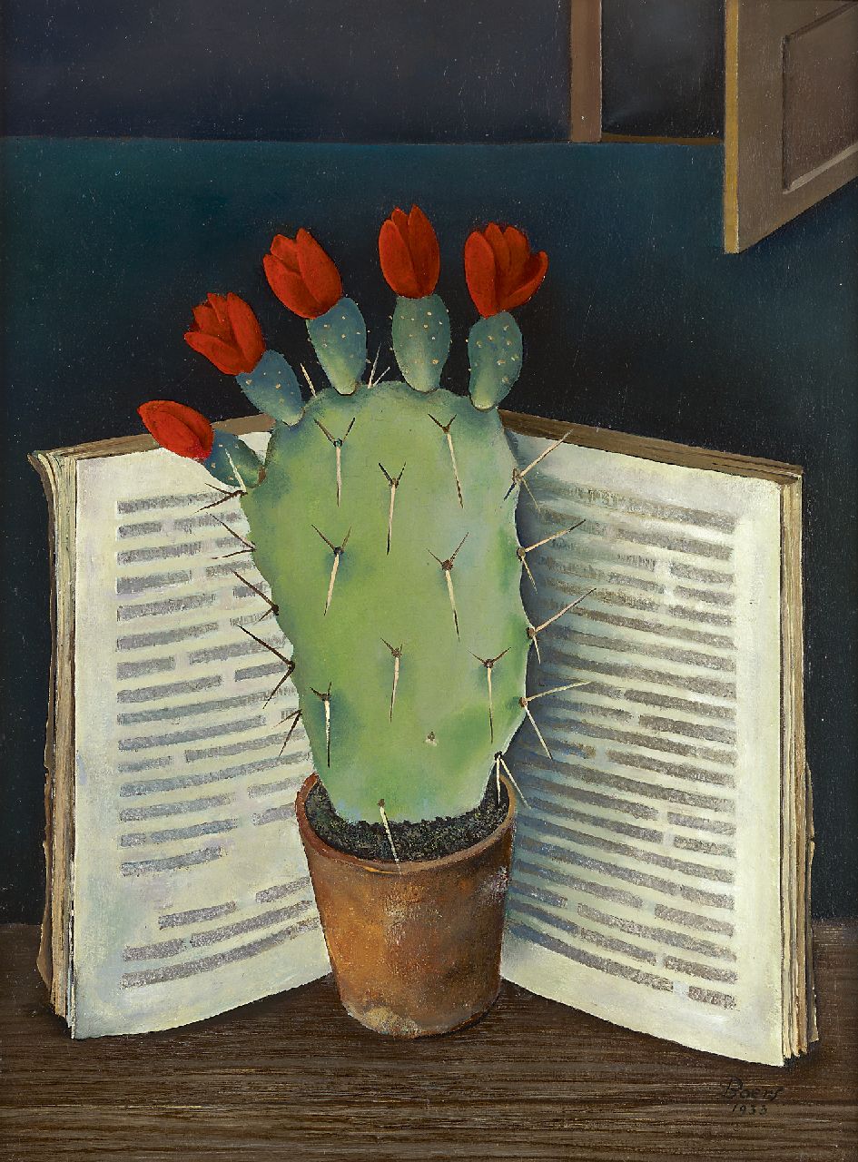 Boers W.H.F.  | 'Willy' Herman Friederich Boers, Blossoming cactus, Öl auf Holz 40,0 x 30,0 cm, signed l.r. and on the reverse und painted in 1933