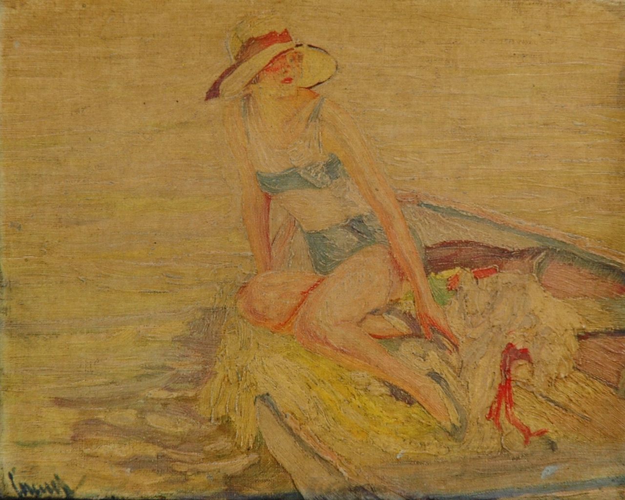 Cucuel E.  | Edward Cucuel, Sunbathing on a boat, Öl auf Leinwand 24,0 x 30,0 cm, signed l.l.