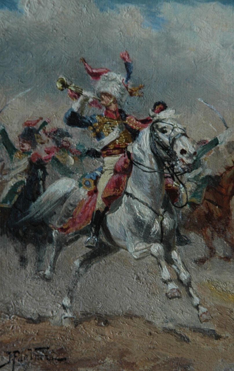 Veer J.P. de | Justus Pieter de Veer, Cavalery on their horses, Öl auf Papier 14,4 x 9,8 cm, signed l.l.