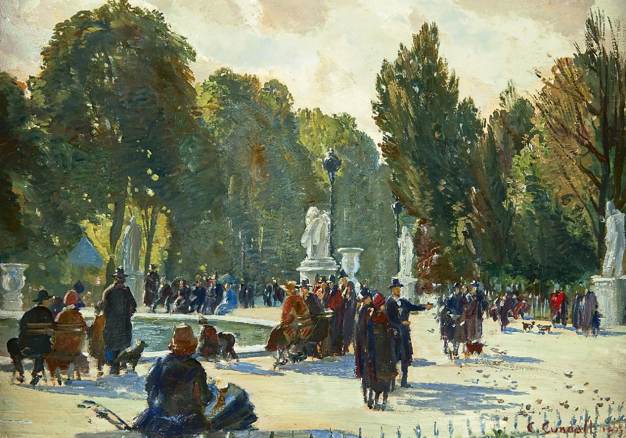 Charles-Ernest Cundall | Jardin des Tuilleries, Paris, Öl auf Holz, 23,5 x 32,9 cm, signed l.r. und dated 1939