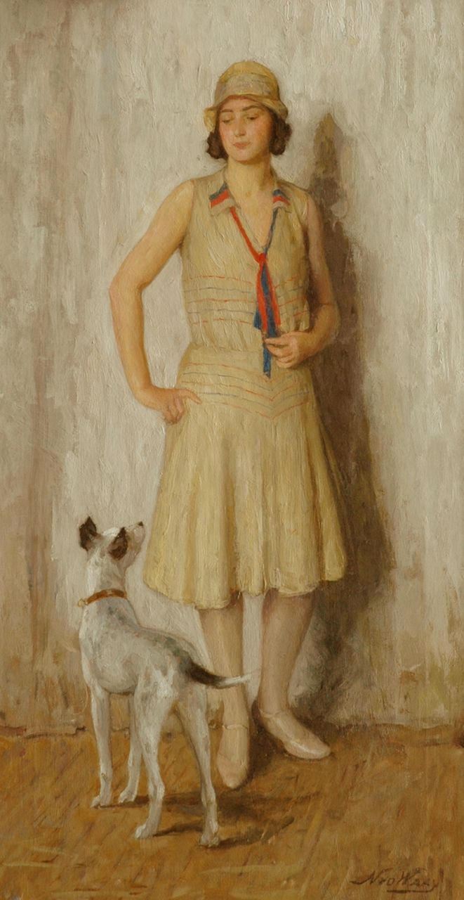 Waay N. van der | Nicolaas van der Waay, Ready for the walk, Öl auf Leinwand 70,0 x 36,8 cm, signed l.r.