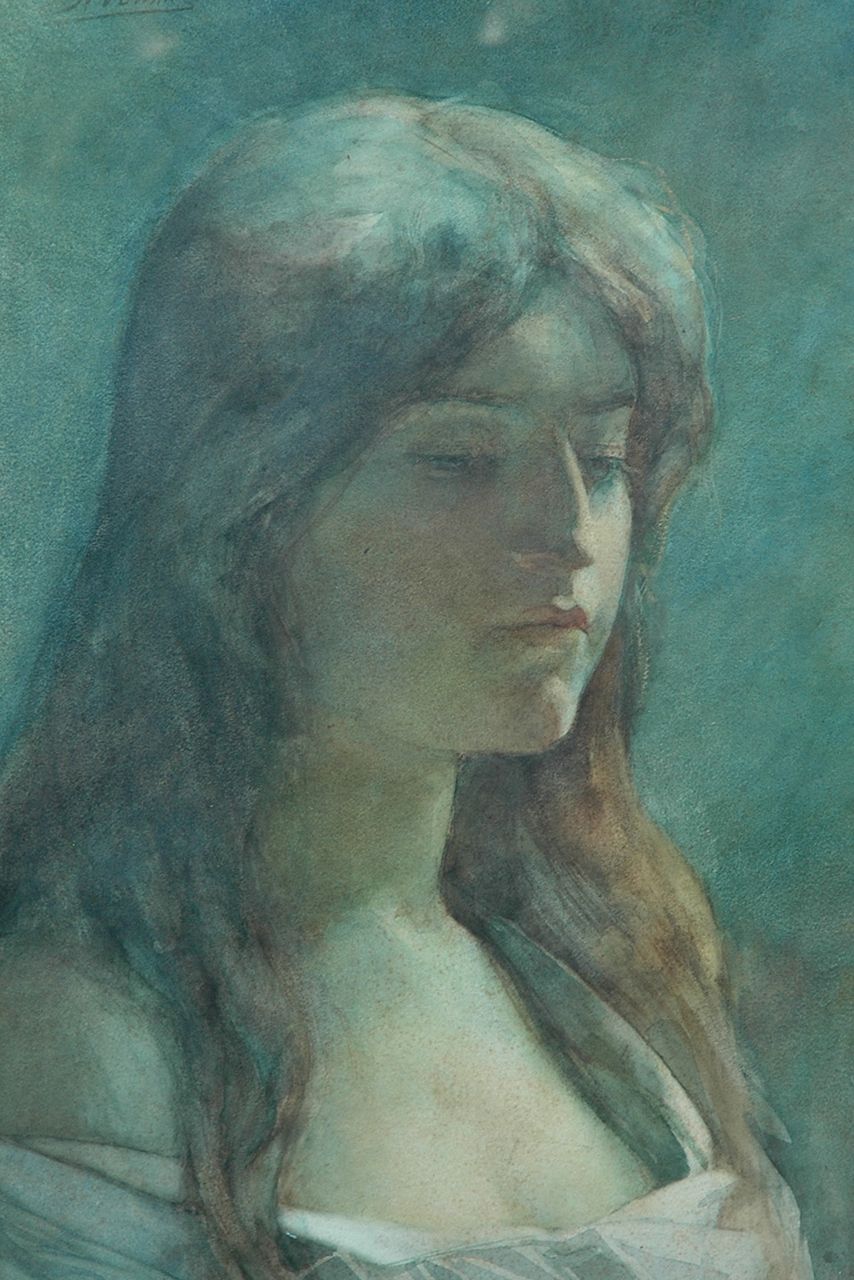 Waay N. van der | Nicolaas van der Waay, Portrait of young lady, Aquarell auf Papier 52,0 x 35,4 cm, signed u.l.