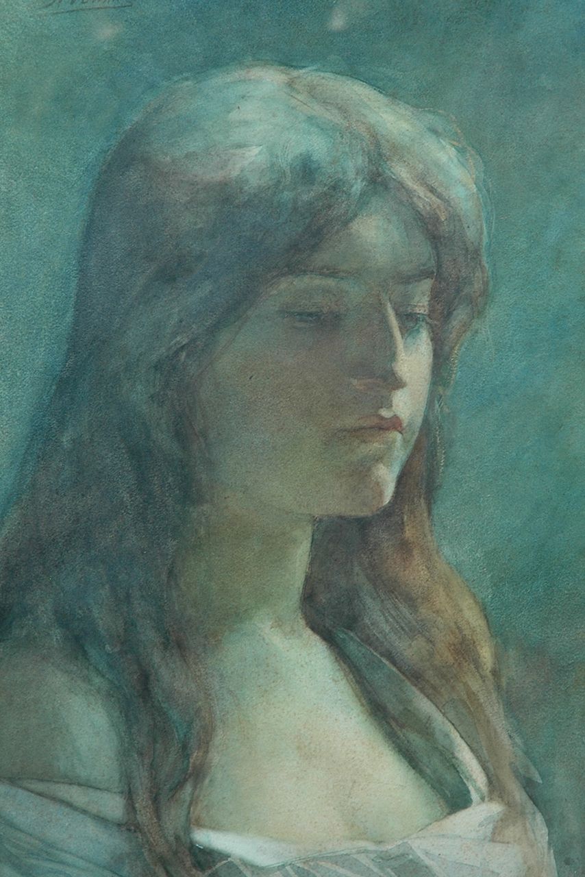 Waay N. van der | Nicolaas van der Waay, Portrait of young lady, Aquarell auf Papier 52,0 x 35,4 cm, signed u.l.