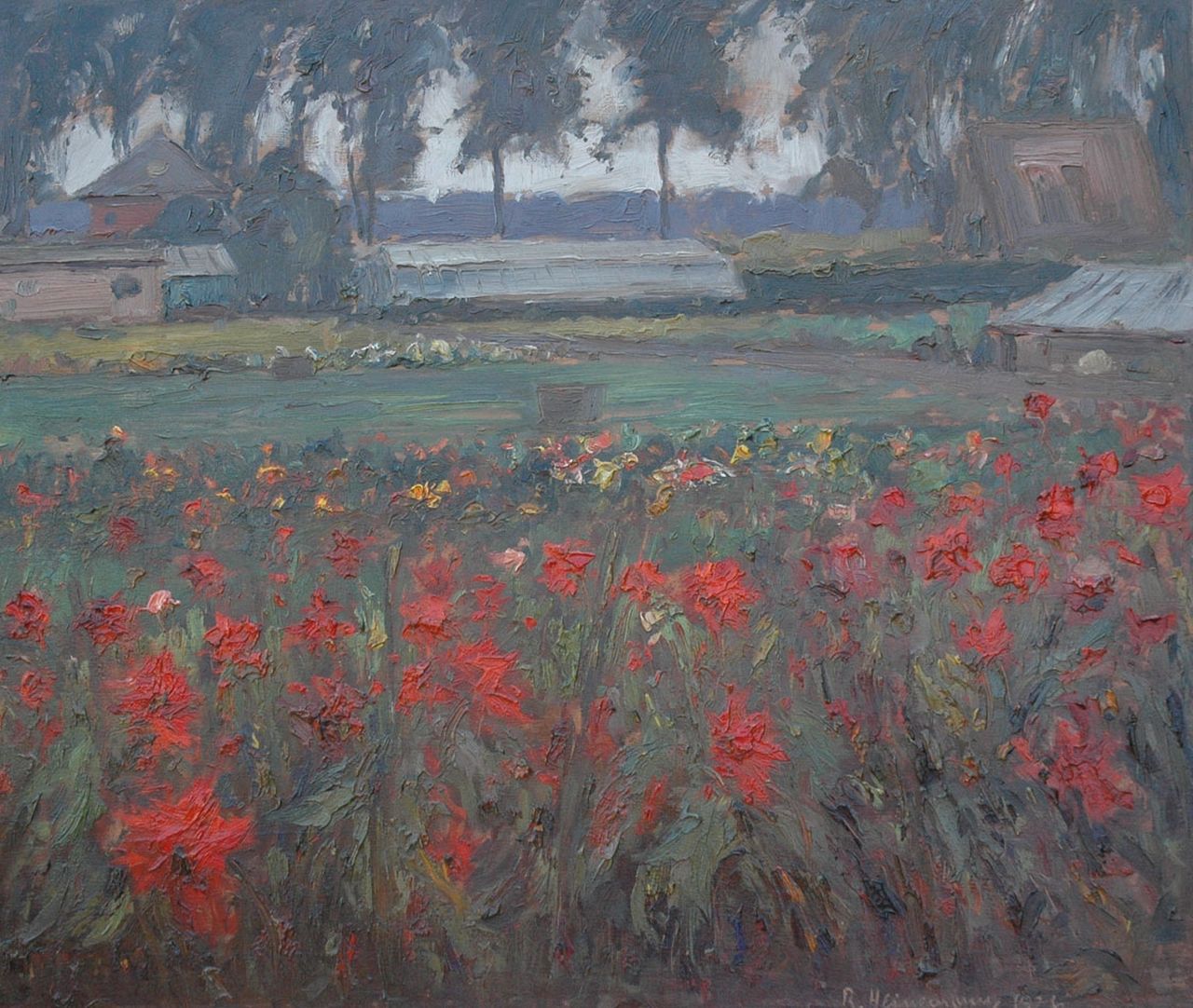 Reinhard W. Heinemann | Dahlias near Heel, Öl auf Holz, 56,9 x 67,3 cm, signed l.r. und painted 1926