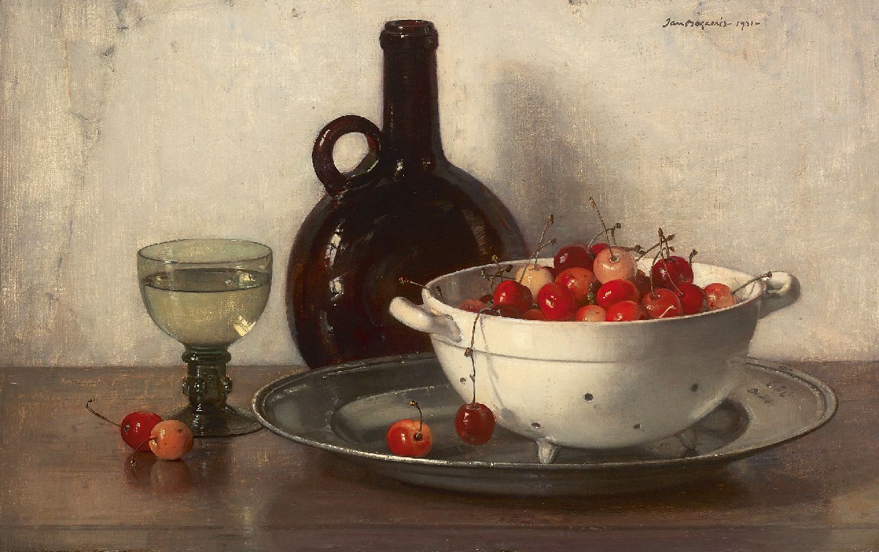 Bogaerts J.J.M.  | Johannes Jacobus Maria 'Jan' Bogaerts, A still life with cherries, Öl auf Leinwand 32,0 x 50,0 cm, signed u.r. und dated 1931