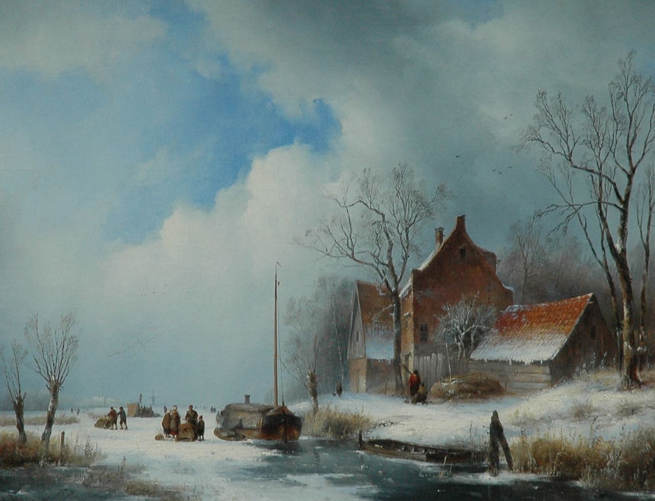 Spohler J.J.  | Jan Jacob Spohler, A farm on a frozen river, Öl auf Leinwand 53,8 x 68,8 cm, signed l.l. und dated A: 1839
