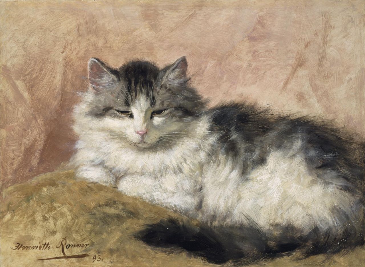 Ronner-Knip H.  | Henriette Ronner-Knip, A cat, Öl auf Holz 26,9 x 36,0 cm, signed l.l. und dated '93