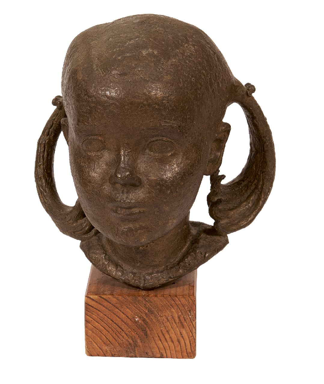 Starreveld P.  | Pieter Starreveld | Skulpturen und Objekte zum Verkauf angeboten | Mädchenkopf, Bronze 27,2 x 19,5 cm, Unterzeichnet mit Monogramm auf Heftklammer