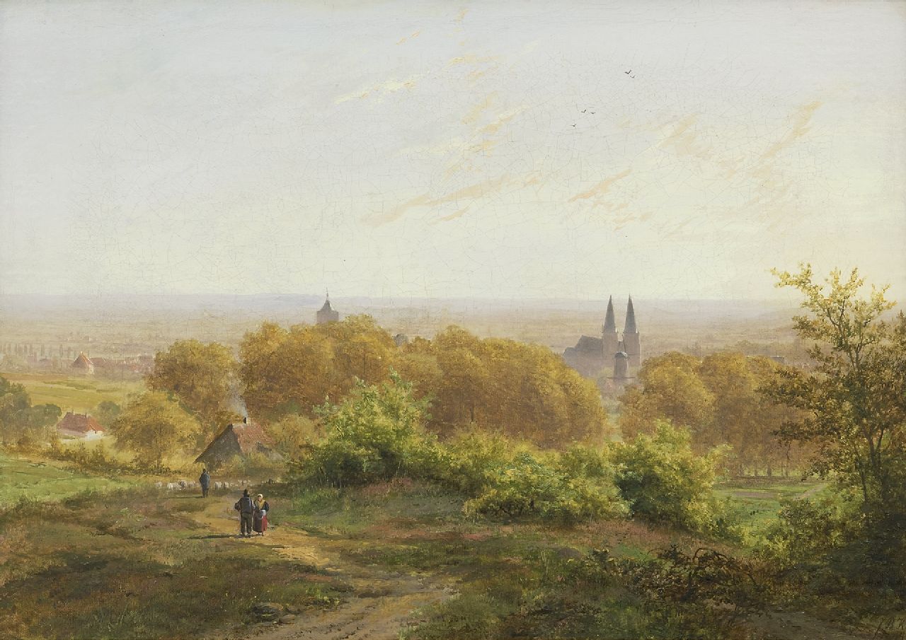 Klombeck J.B.  | Johann Bernard Klombeck | Gemälde zum Verkauf angeboten | Panoramische Landschaft bei Kleve, Öl auf Leinwand auf Holz 32,2 x 44,7 cm, Unterzeichnet rr.u. mit Initialen und datiert 1844