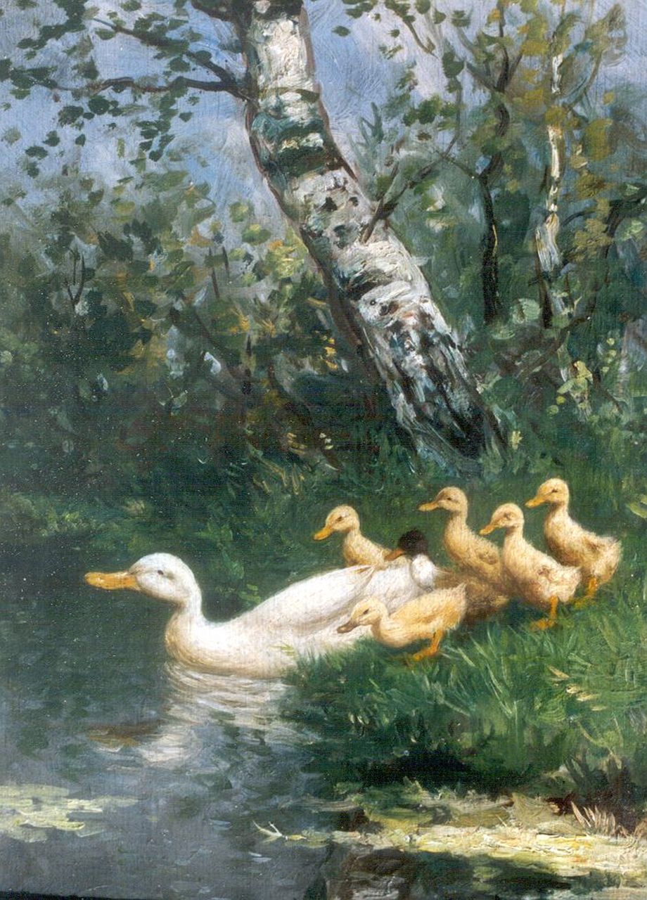 Artz C.D.L.  | 'Constant' David Ludovic Artz, Hen and ducklings watering, Öl auf Holz 24,1 x 17,8 cm, signed l.r.